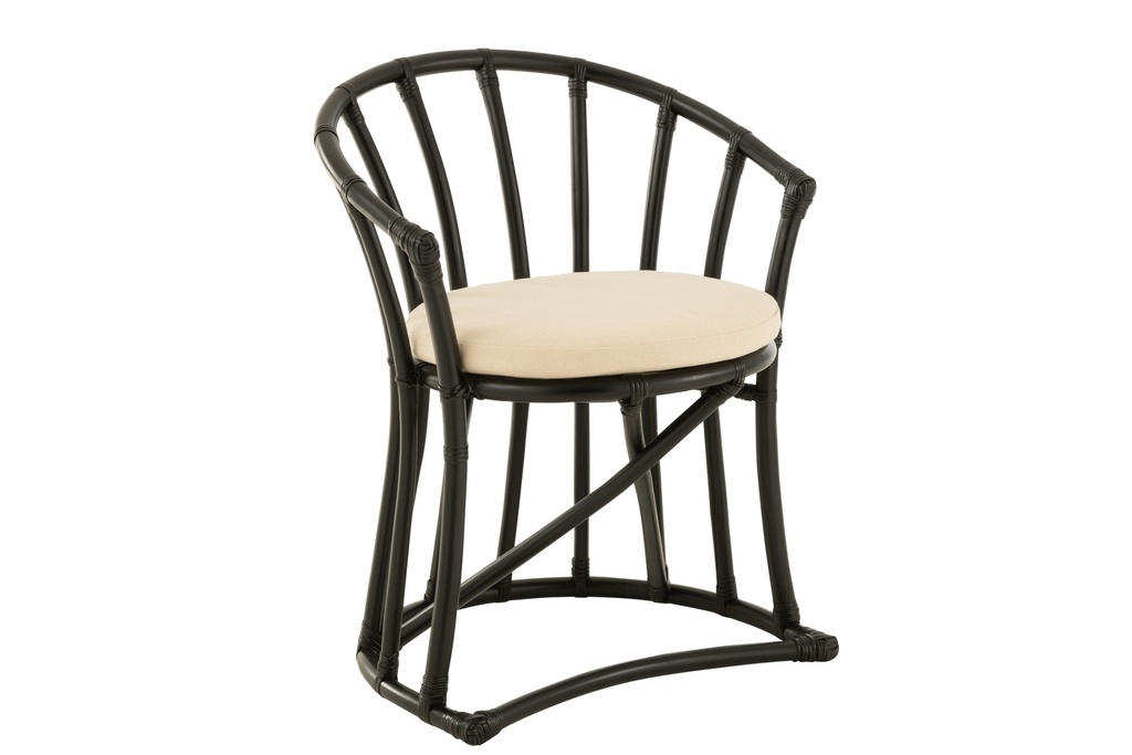 Chaise + Coussin Rotin/Textile Noir/Blanc