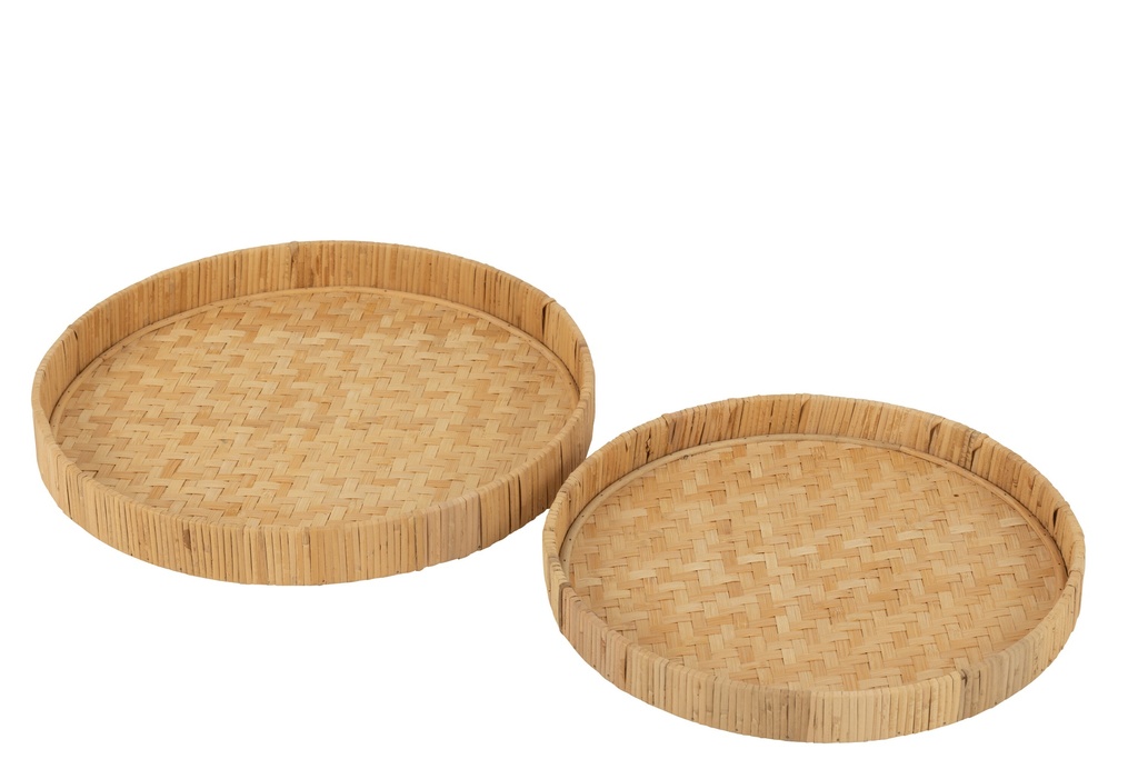 Set Of 2 Plates Round Bamboo/Cane