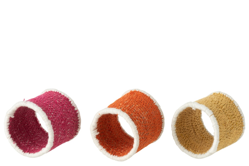 Rond de serviette en jonc de mer, assortiment rose/orange/jaune