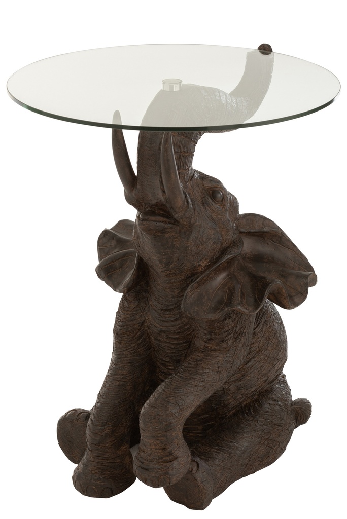 Table Éléphant Poly/Verre Marron Foncé