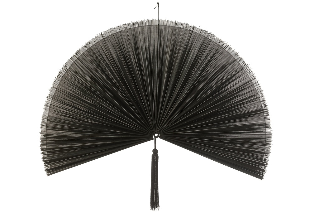 Décoration murale éventail + pompon noir grand format