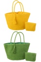 Sac de plage + pochette en papier assortiment vert/jaune