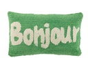 Coussin Bonjour Tufté Coton Vert/Blanc