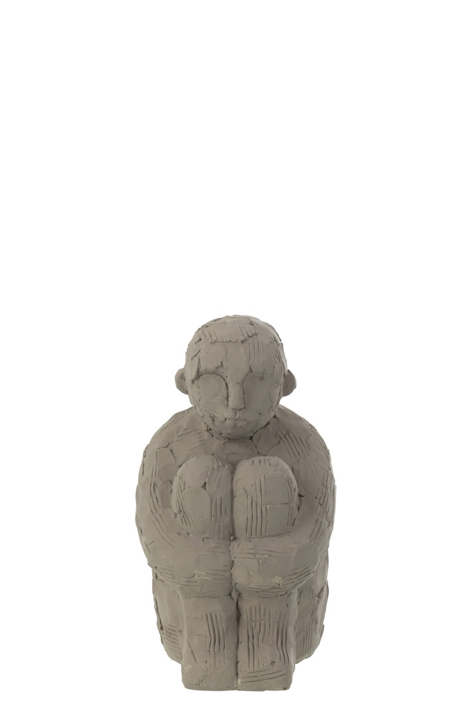 Figurine assise en ciment gris grand modèle
