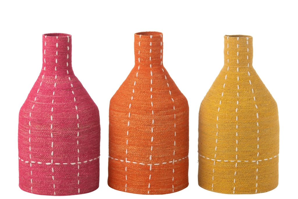 Vase Bouteille Rayures Pointillées Jonc de Mer