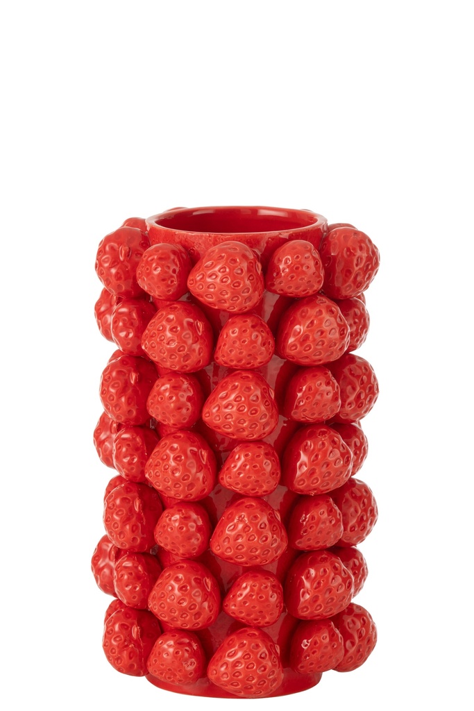Vase Fraises Couvercle Céramique Rouge