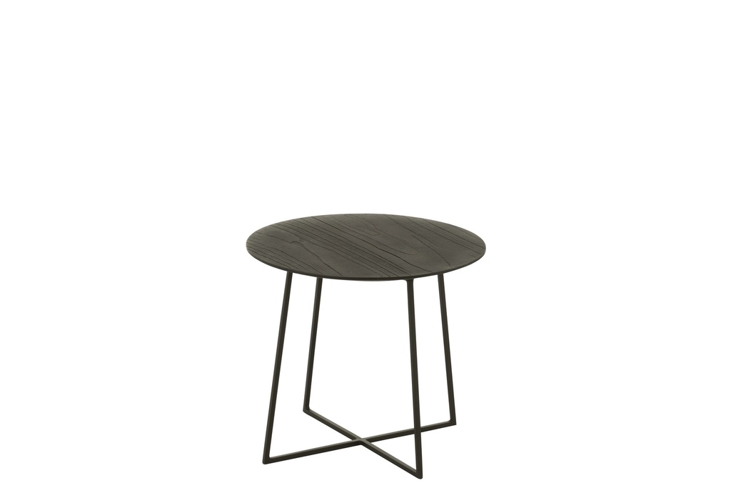 Table basse ronde en bois de teck/métal