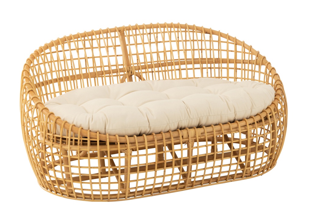 Sofa Lise+Cushion 2 Person Rattan/Textile