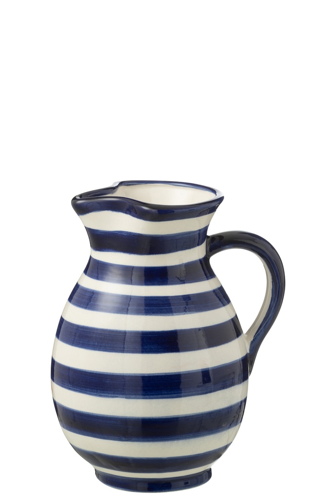 Pitcher Granada Stripes Ceramic White/Cobalto
