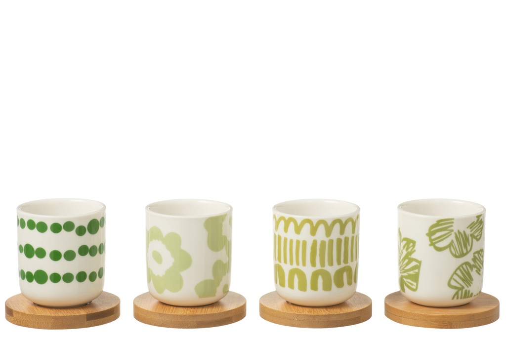 Ensemble de 4 tasses à café + soucoupes en bambou