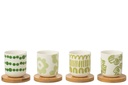 Set Of 4 Coffee Cup+Bamboo Saucer
