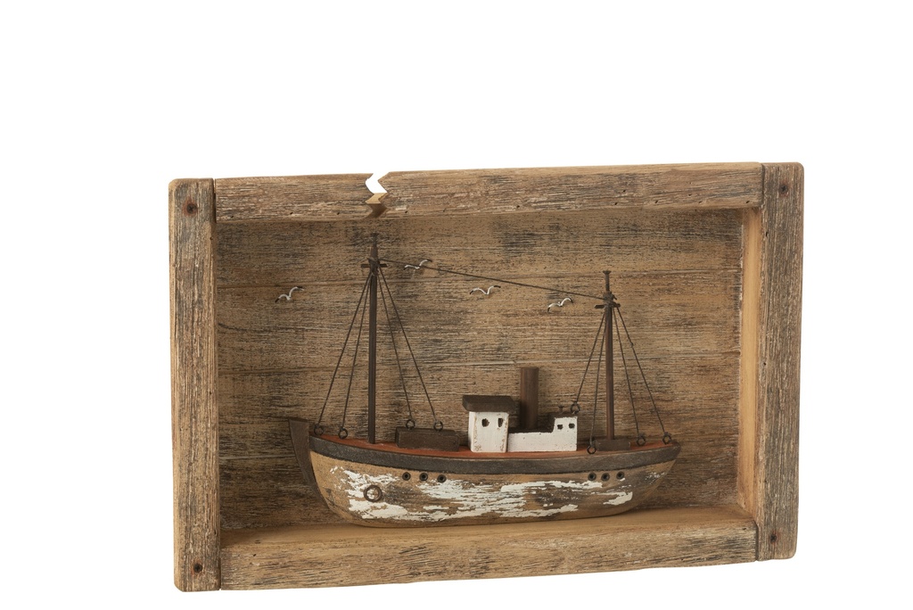 Boat In Frame Paulownia Wood