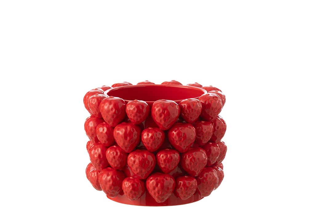 Flowerpot Strawberries Ceramic Red Large