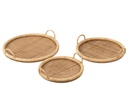 Set Of 3 Tray Oval Rattan/Metal