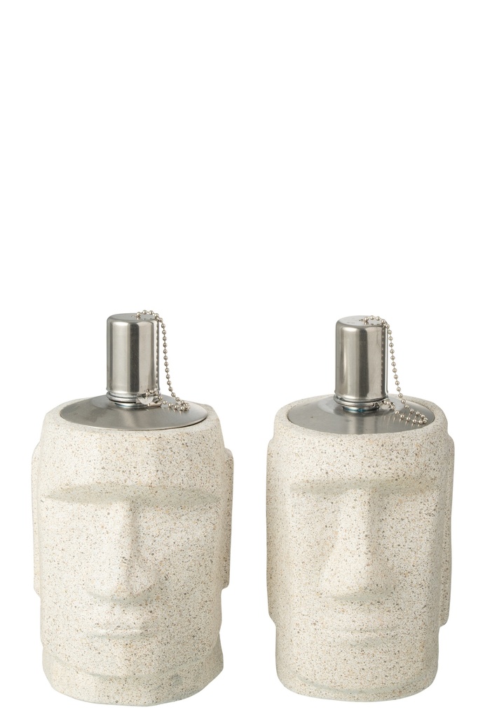 Oil Lamp Moai Cement Grey