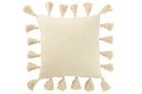 Coussin tissé à pompons en coton blanc