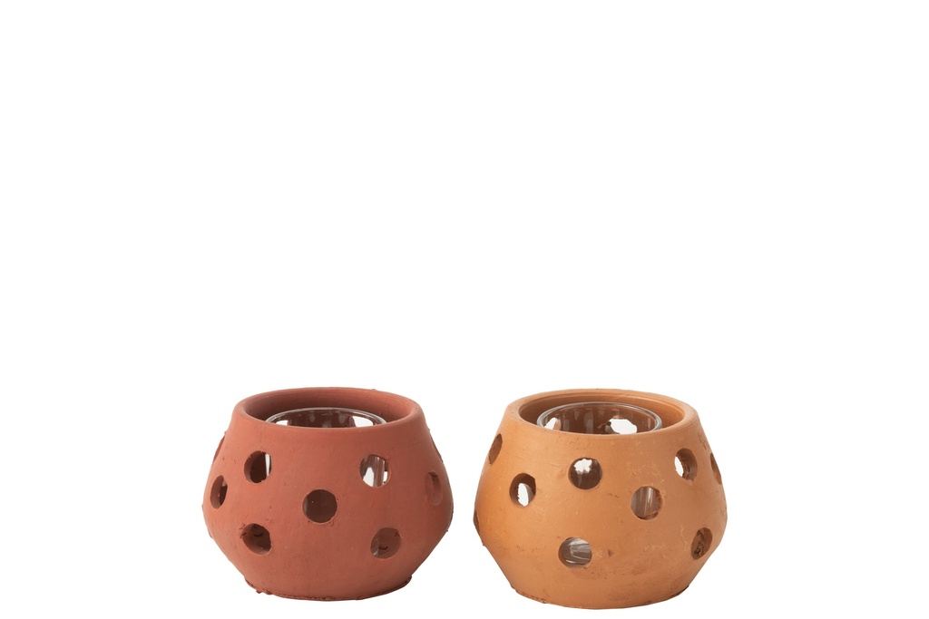 T-Light Holder Gaia Round Clay/Glass