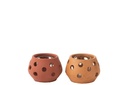 T-Light Holder Gaia Round Clay/Glass