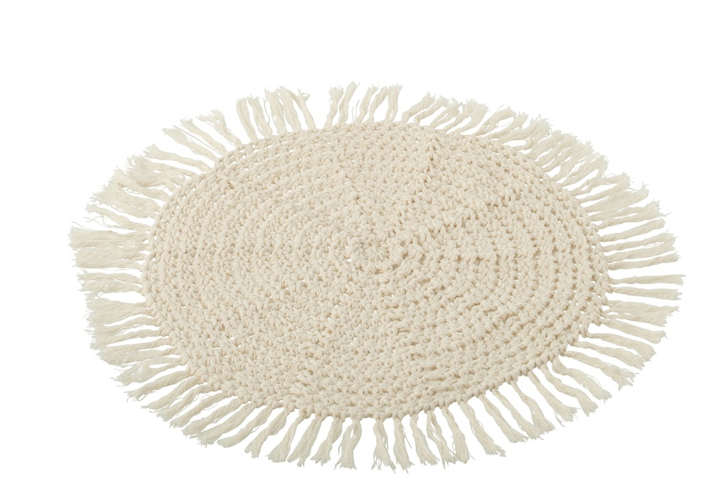 Set de table rond tissé + franges en polyester beige