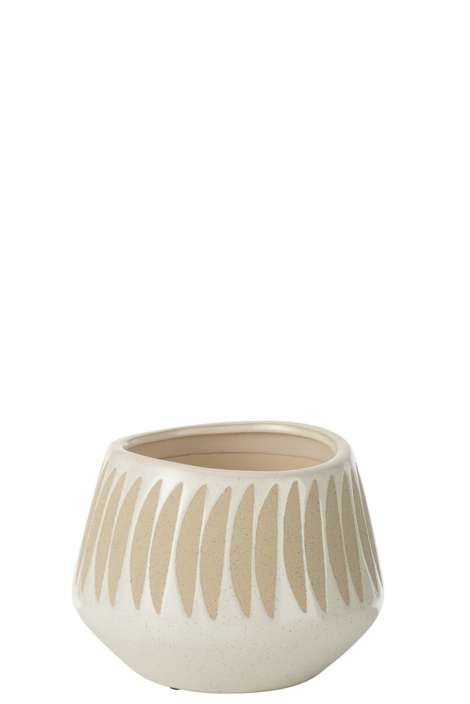 Pot de fleurs Kai en grès beige/blanc grand format