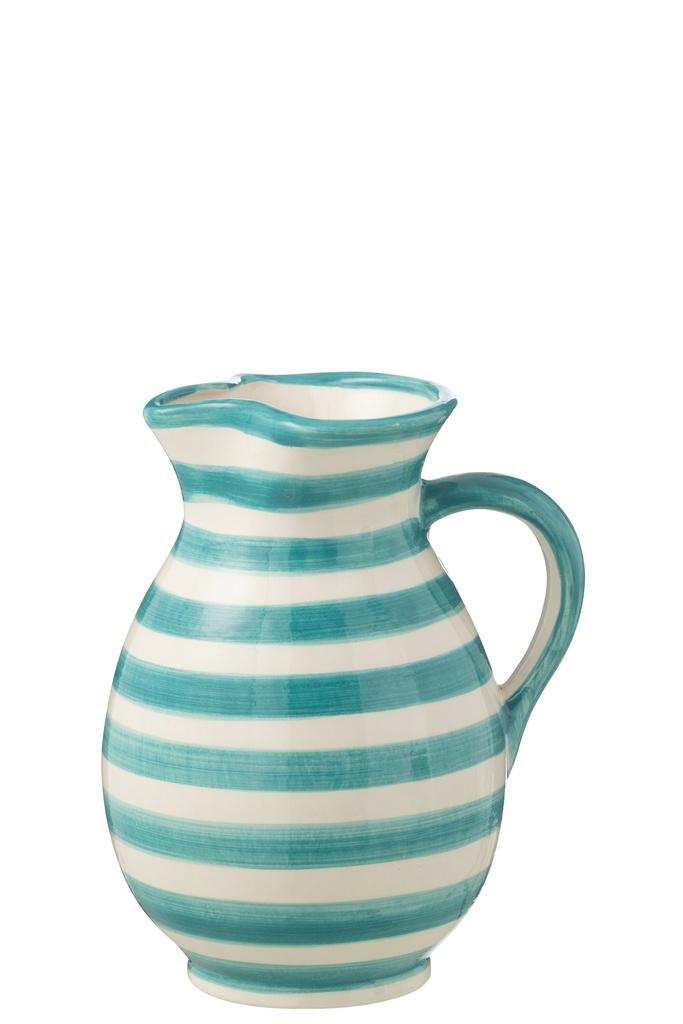 Pitcher Granada Stripes Ceramic White/Aqua