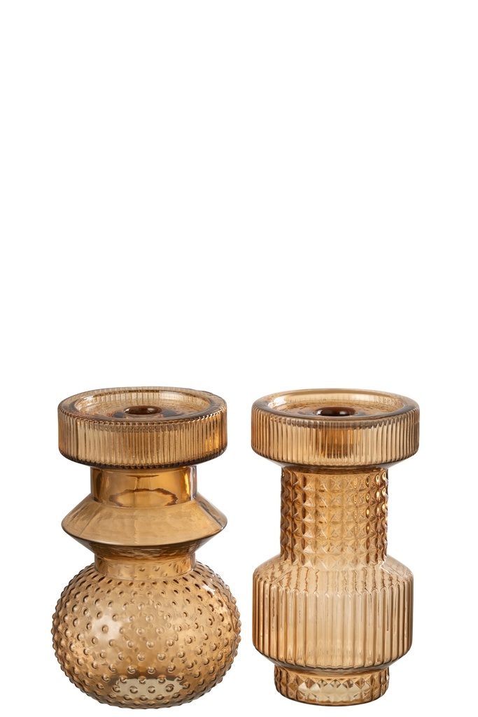 Candle Holder Geometric Glass Brown