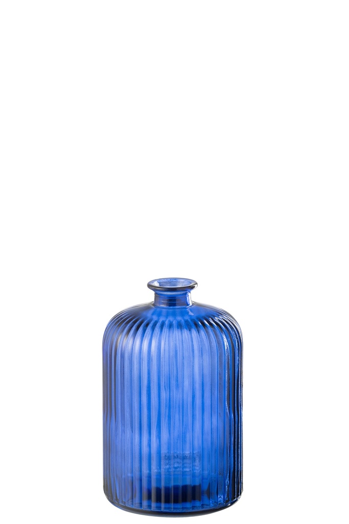 Vase Bouteille Rayé Verre Bleu