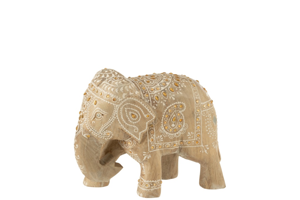 Perles éléphant en bois de manguier naturel/blanc
