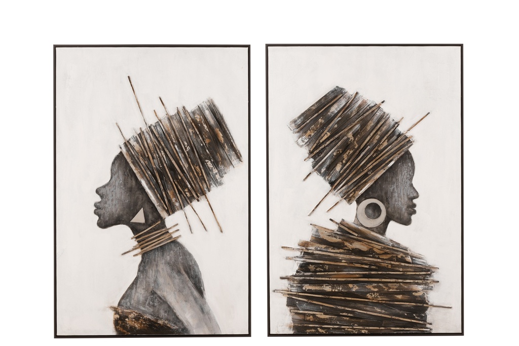 Painting African Woman Wood/Canvas Brown/Grey