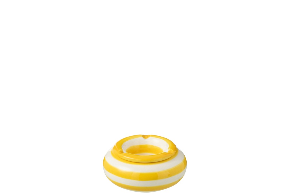 Ashtray Granada Stripes Ceramic White/Yellow
