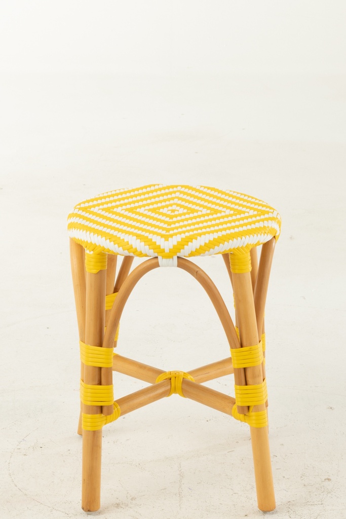 Tabouret en rotin jaune/blanc petit