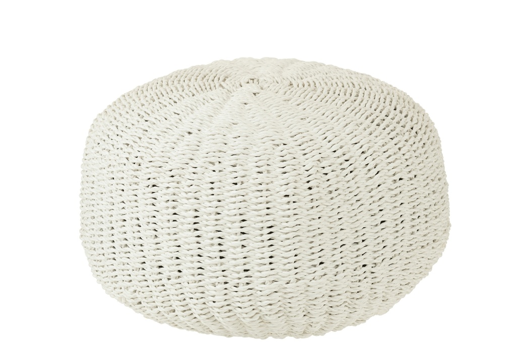 Pouf rond en plastique tressé blanc