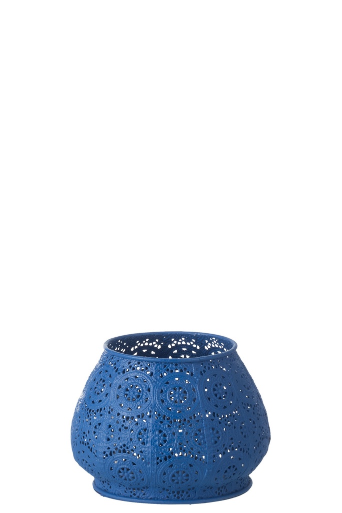 Tealight Holder Cylinder Metal/Glass Blue