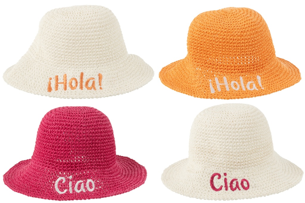 Chapeau Ciao/Hola en papier blanc/rose/orange, assortiment