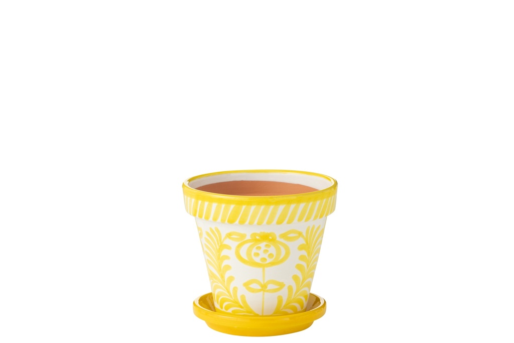 Flowerpot+Plate Granada Handmade/Handpainted Ceramic Yellow/White
