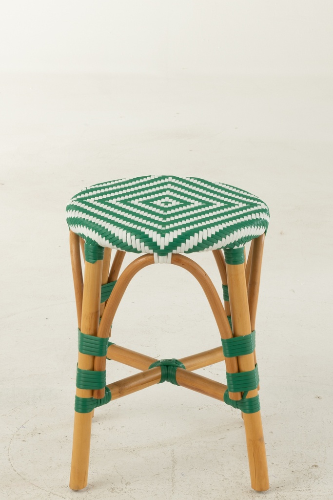 Tabouret en rotin vert foncé/blanc petit