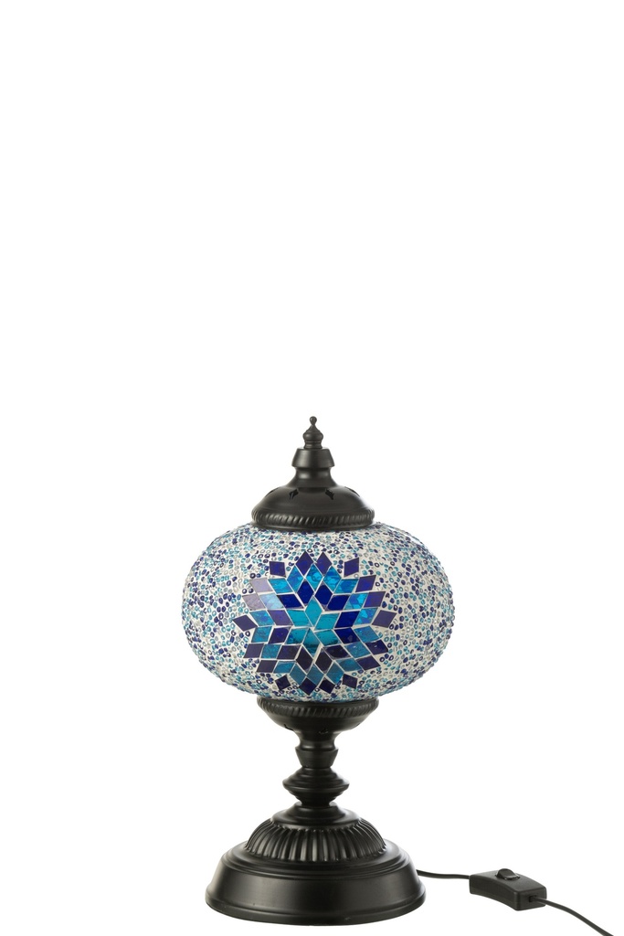 Lampe de table mosaïque verre/métal bleu