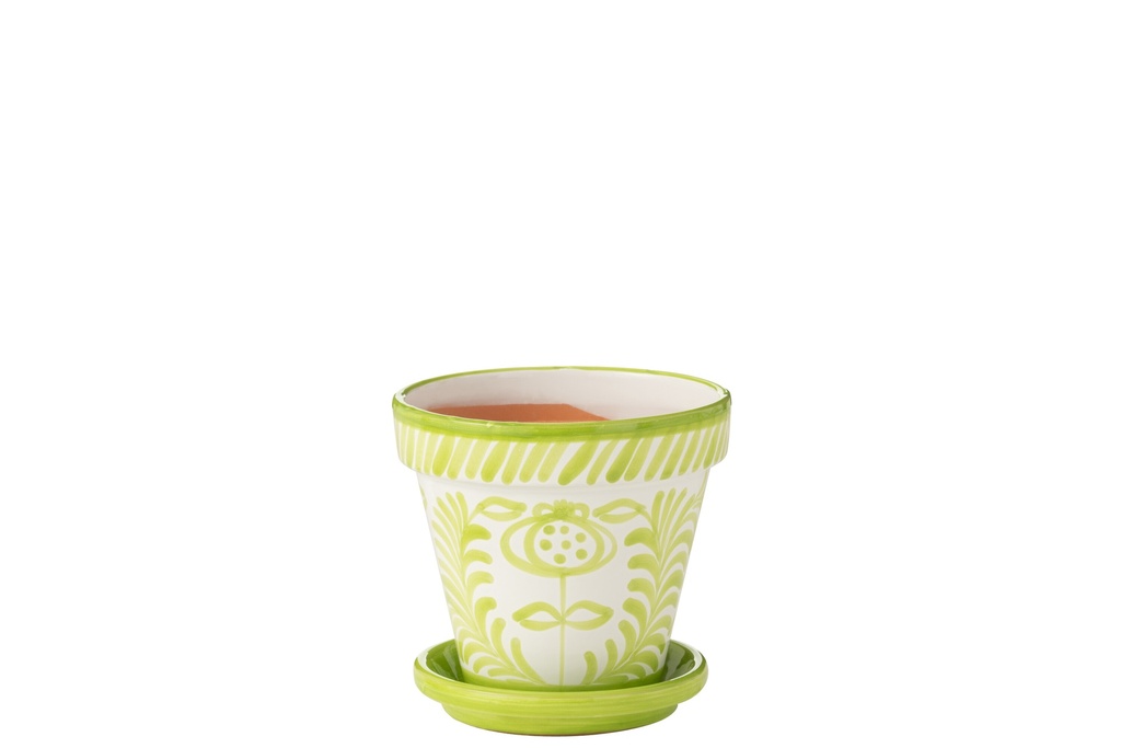Flowerpot+Plate Granada Handmade/Handpainted Ceramic Green/White
