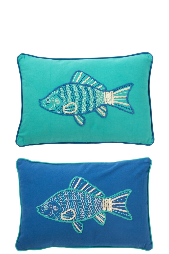 Coussin Rectangle Poisson Coton Bleu/Azur