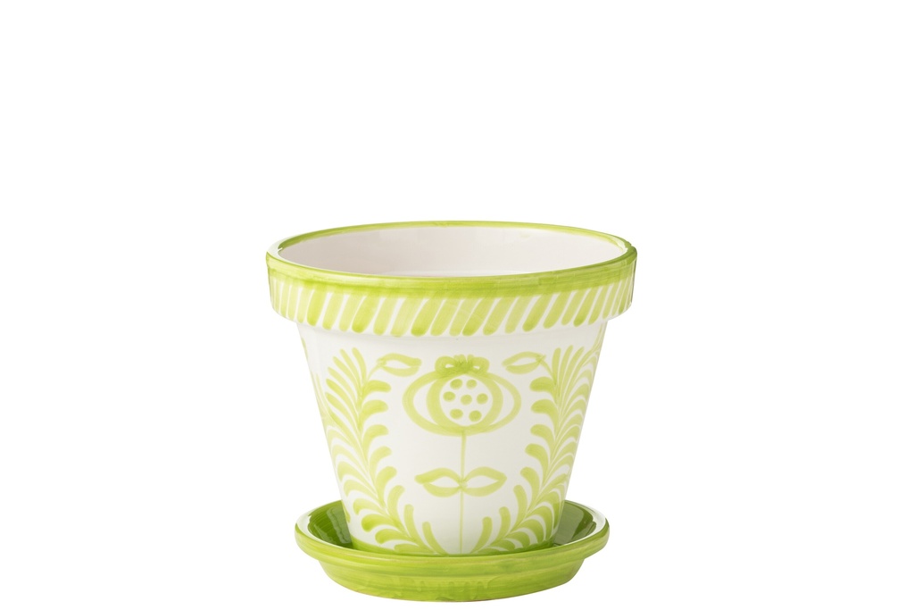 Flowerpot+Plate Granada Handmade/Handpainted Ceramic Green/White