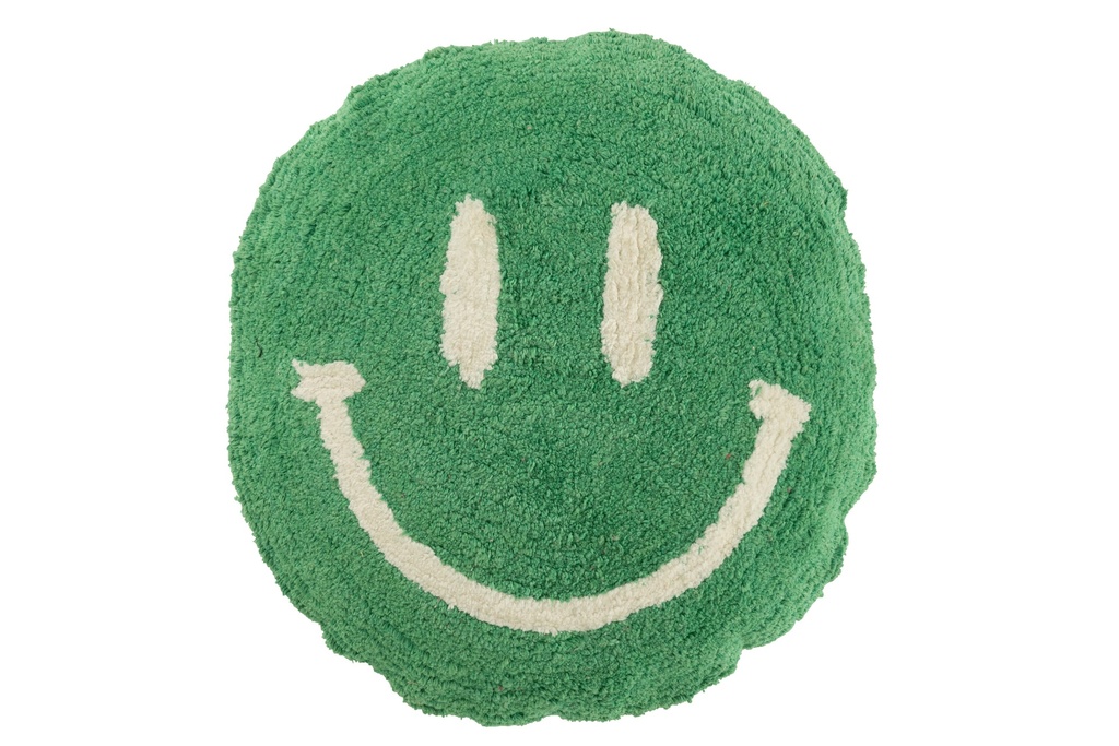 Coussin Smiley Tufté Coton Vert/Blanc