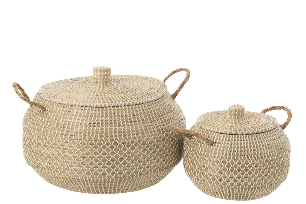 Lot de 2 anses de panier + couvercle en jonc de mer/plastique