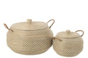 Set Of 2 Basket Handles+Lid Seagrass/Plastic