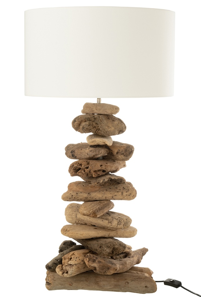 Lampe + abat-jour bois flotté naturel/blanc petit
