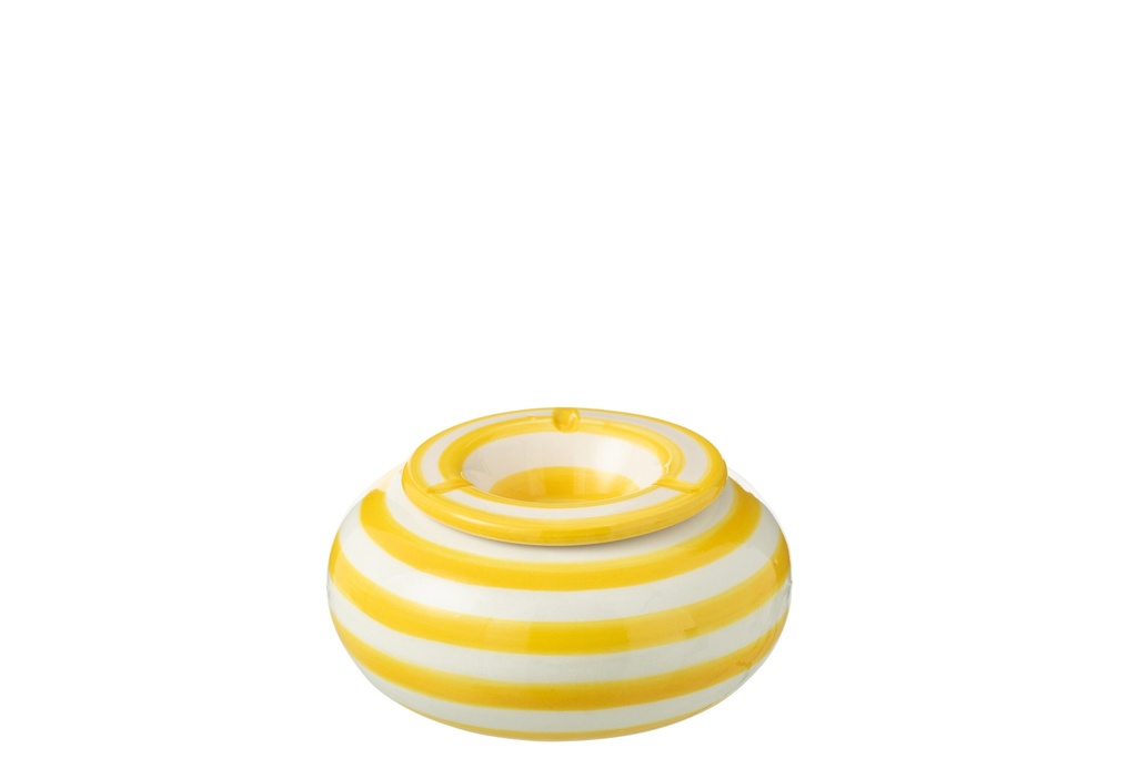 Ashtray Granada Stripes Ceramic White/Yellow