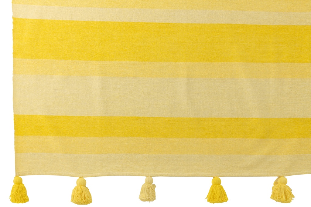 Plaid Rayures + Pompons Coton Jaune