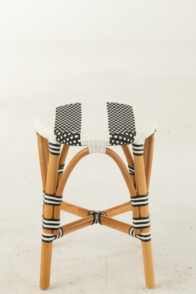 Tabouret en rotin noir/blanc petit