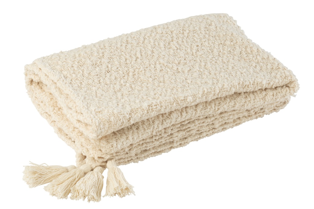 [49511] Plaid Pompons Coton Crème