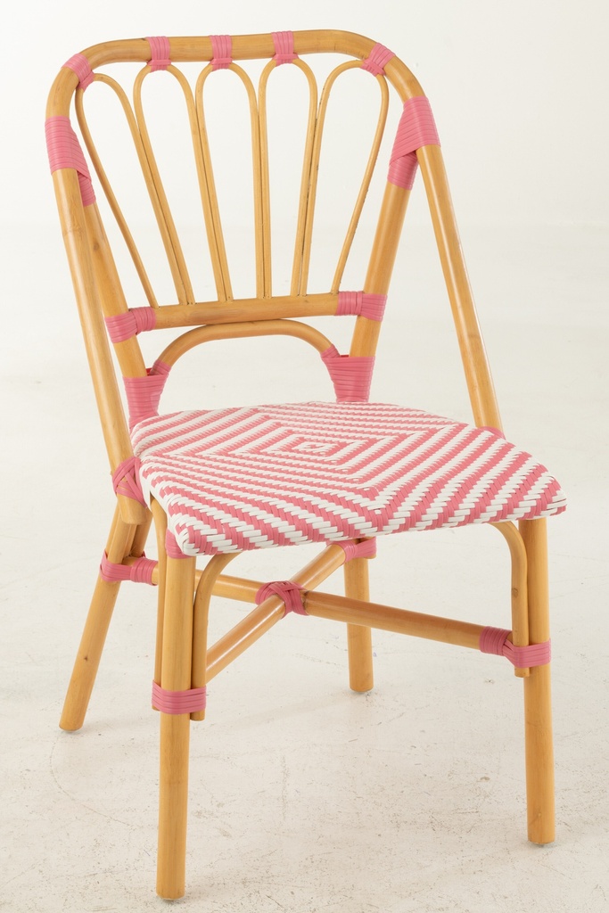 Chaise de salle à manger en rotin rose/blanc
