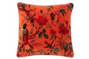 Cushion Birds/Flowers Cotton Velvet Orange
